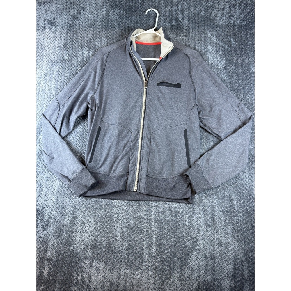 Lululemon Mens Training Jacket Medium Gray Full Zip Ribbed Hem Raglan Sleeve